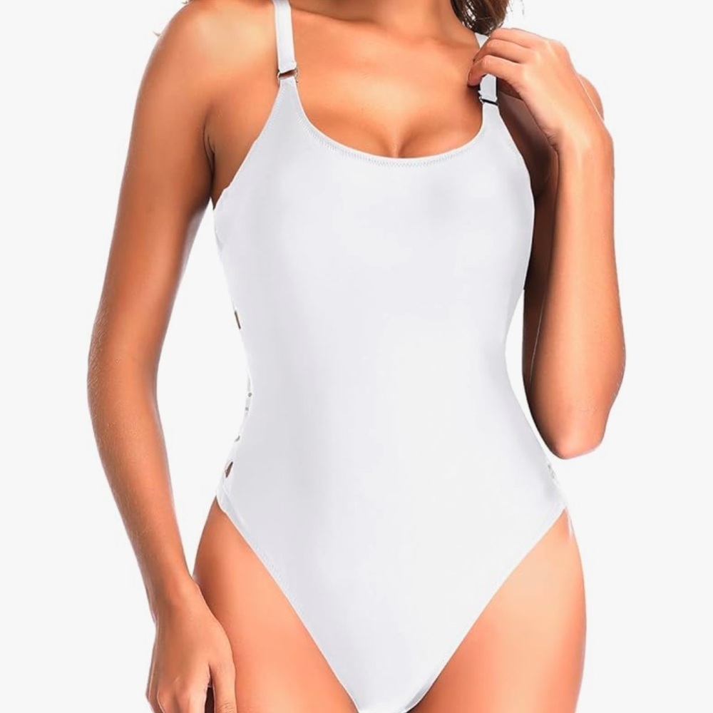Tempt Me Women White One Piece Bathing Suit Crisscross Lace Up Detail Size XXL
